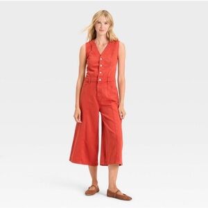 Women's Cropped Sleeveless Denim Jumpsuit - Universal Thread™ Red